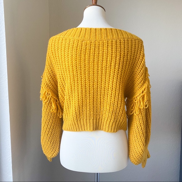 NWOT Off-the Shoulder Mustard Sweater - Picture 5 of 5
